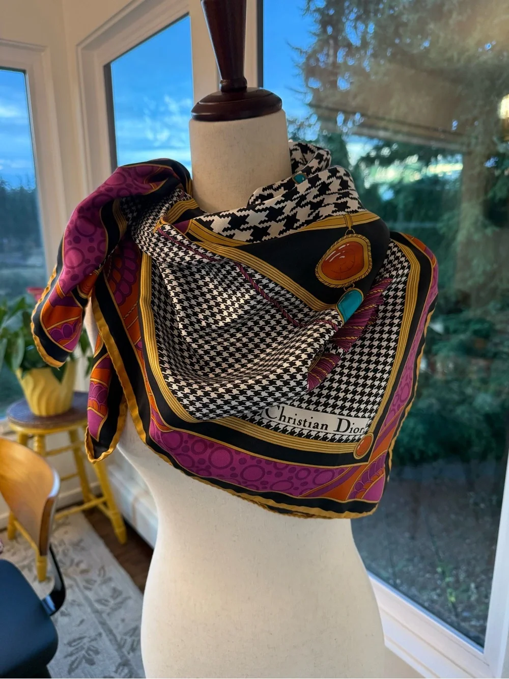 Large vintage Christian Dior silk twill scarf